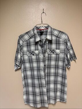 The North Face Men's Short Sleeve Plaid Button-Down Shirt - Black & White